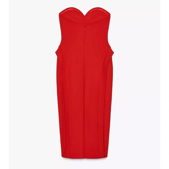 Zara NWT sweetheart neckline dress red 1058/002 - Picture 6 of 7